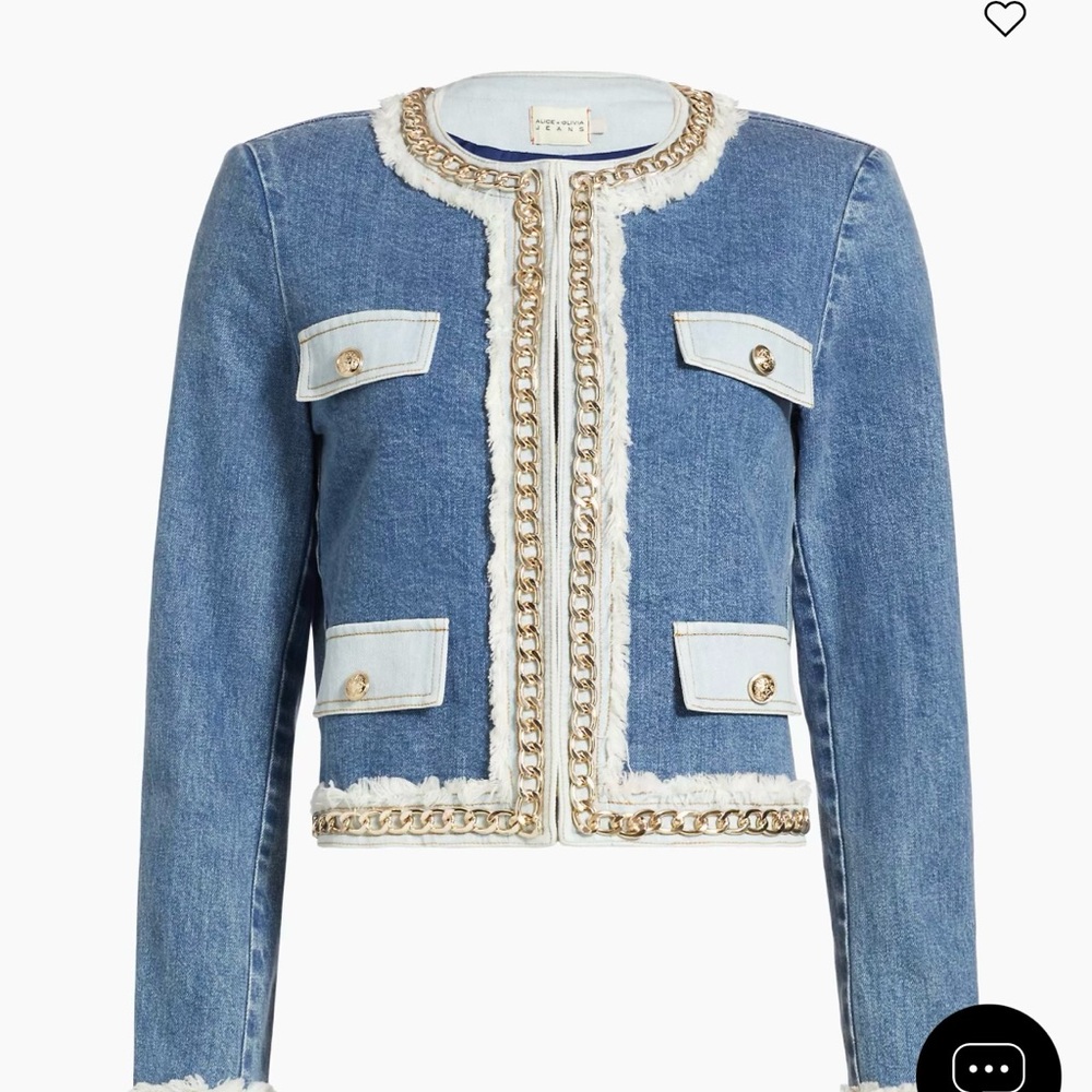 Alice + Olivia Landen Denim Chain-Trim Cropped Jacket XL